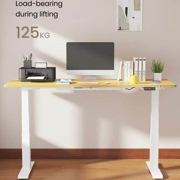 FlexiSpot E7 - Dual Motor Premium Standing Desk With White Frame - Smoked Chestnut