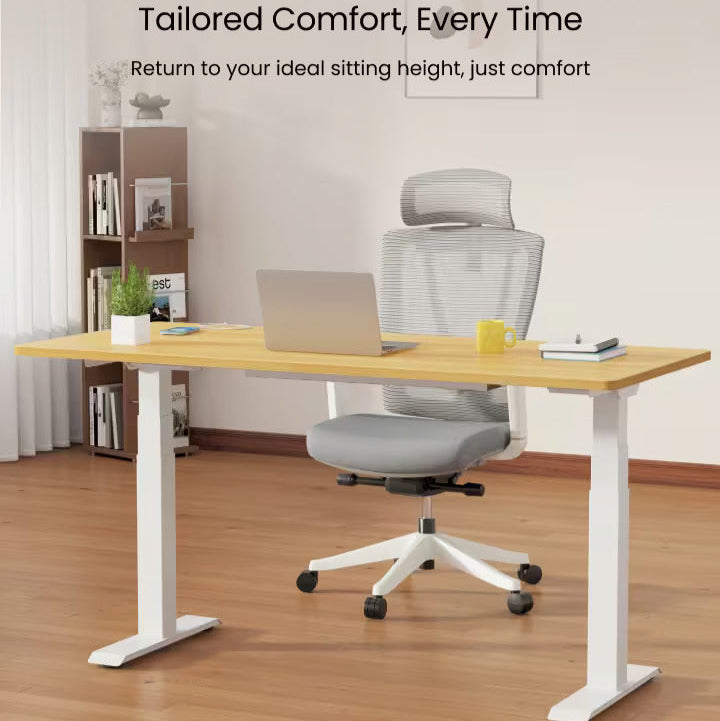 FlexiSpot E7 - Dual Motor Premium Standing Desk With White Frame - SandWood