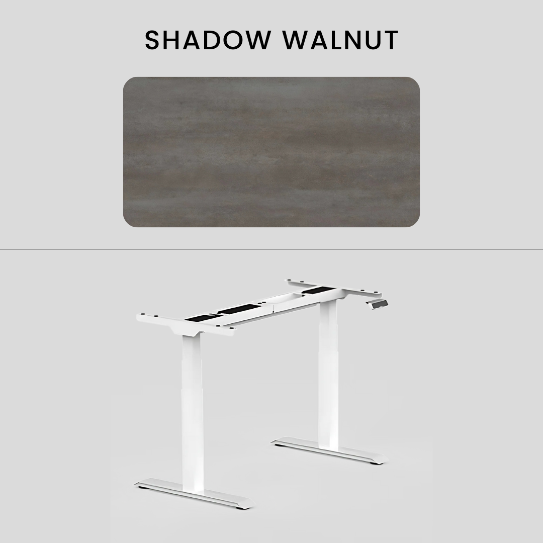 FlexiSpot E7 - Dual Motor Premium Standing Desk With White Frame - Shadow Walnut