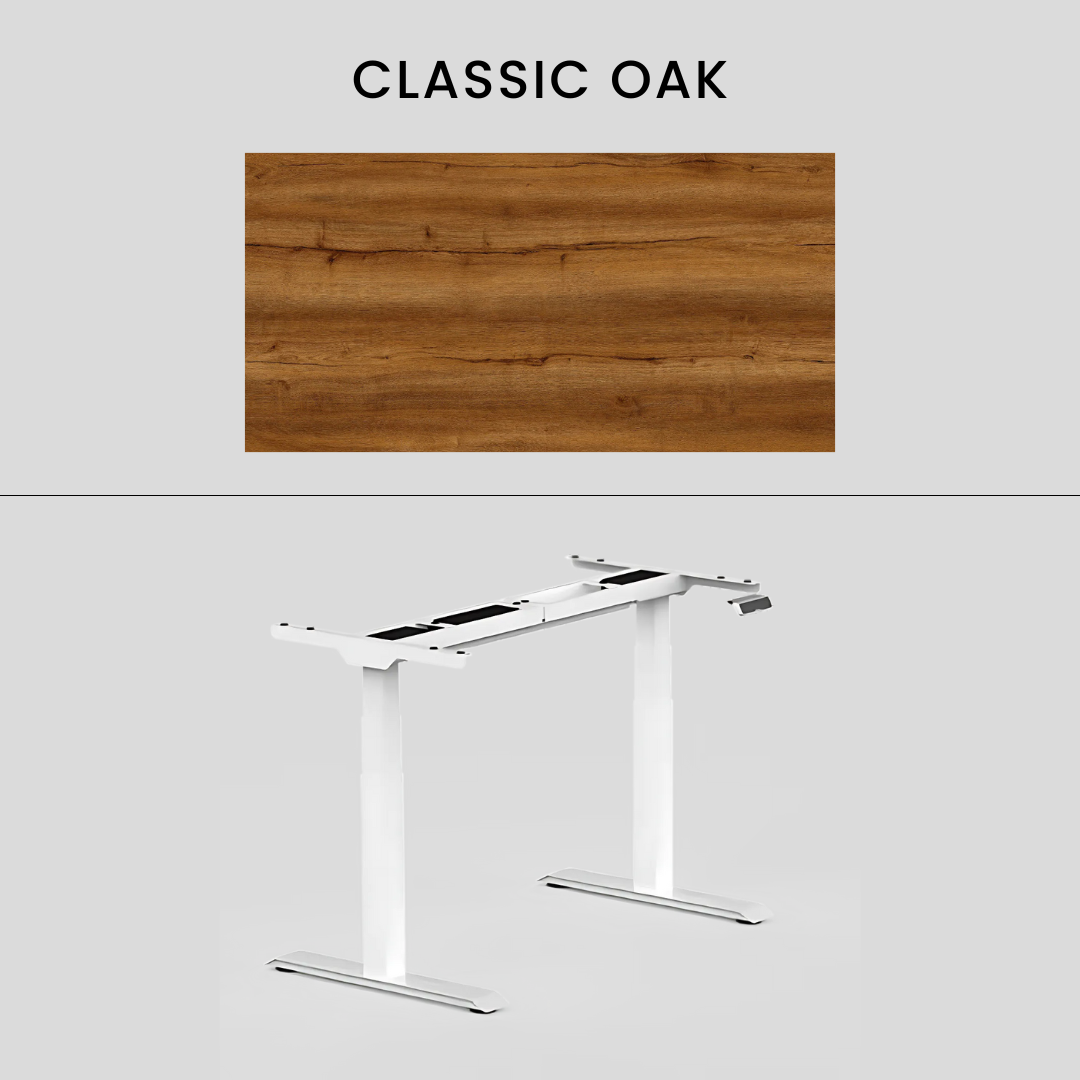 FlexiSpot E7 - Dual Motor Premium Standing Desk With White Frame - Classic Oak