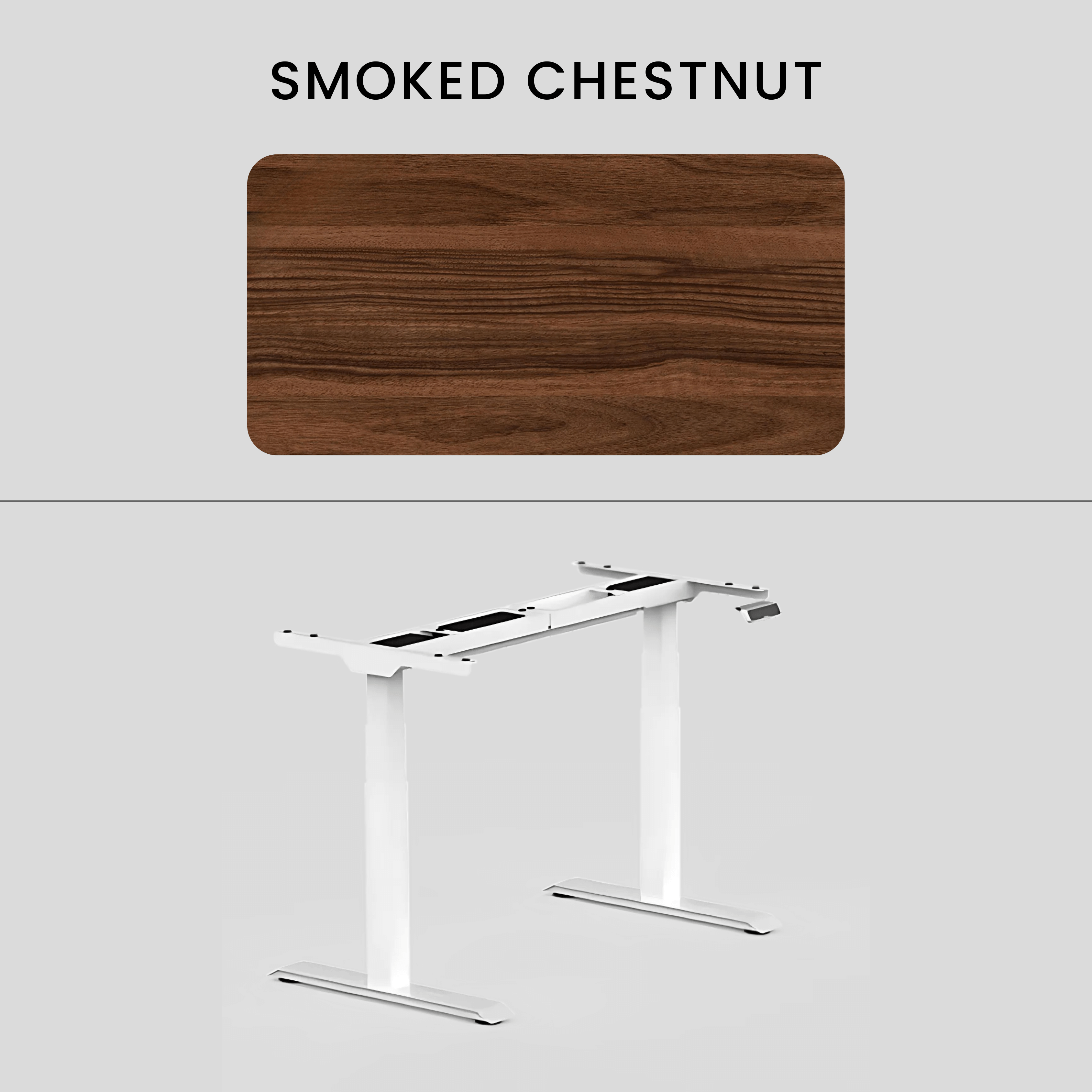 FlexiSpot E7 - Dual Motor Premium Standing Desk With White Frame - Smoked Chestnut