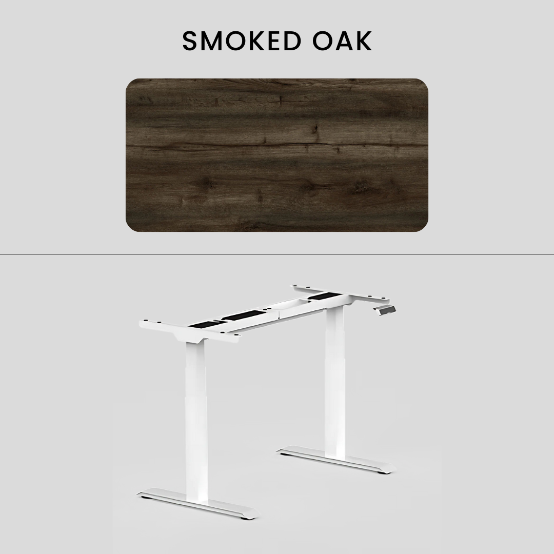 FlexiSpot E7 - Dual Motor Premium Standing Desk With White Frame - Smoked Oak