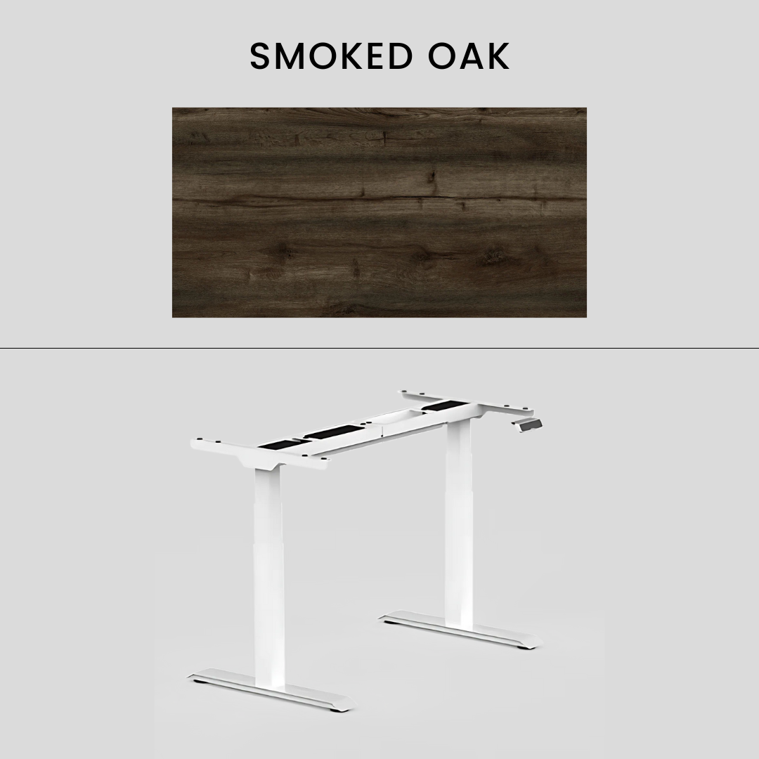 FlexiSpot E7 - Dual Motor Premium Standing Desk With White Frame - Smoked Oak