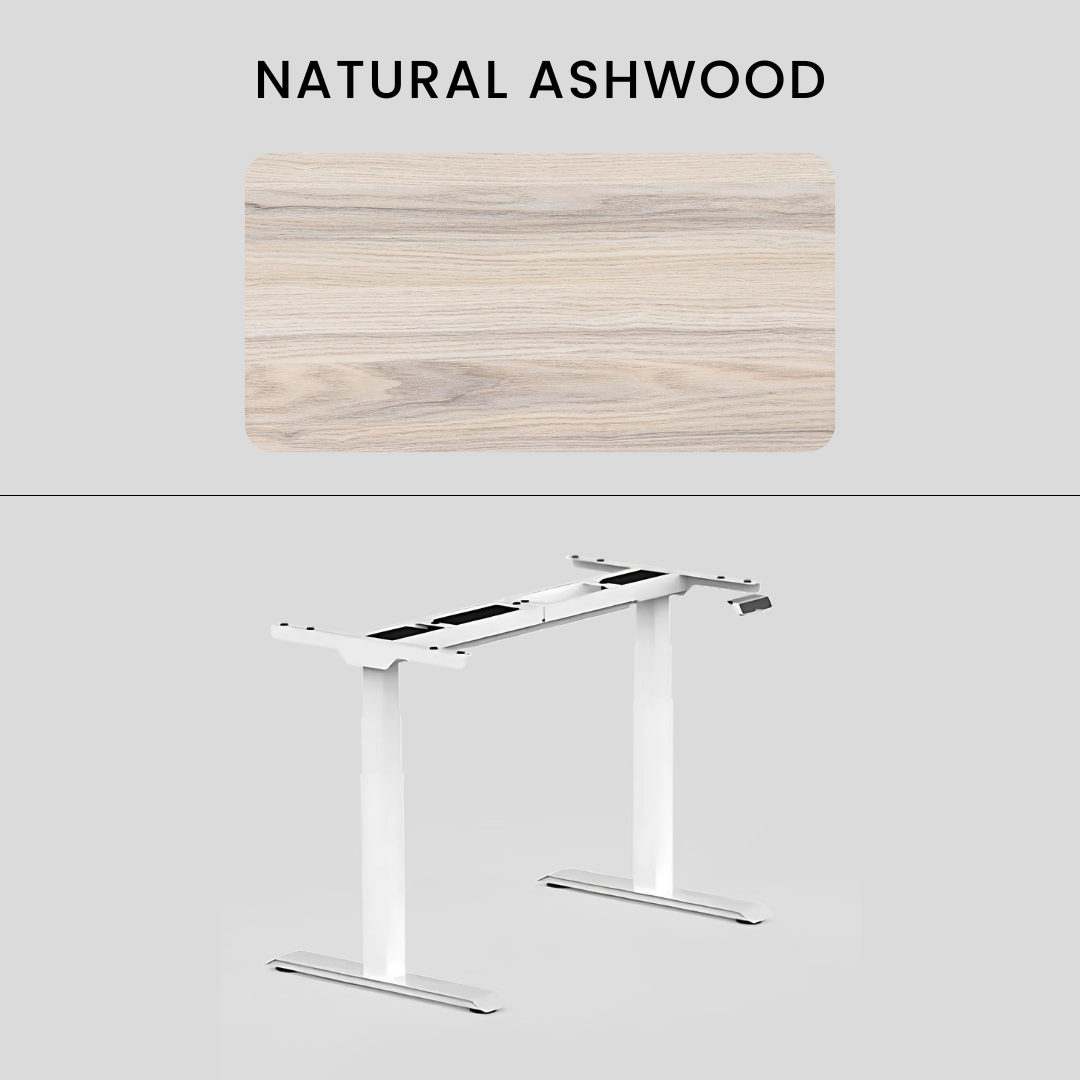 FlexiSpot E7 - Dual Motor Premium Standing Desk With White Frame - Natural Ashwood