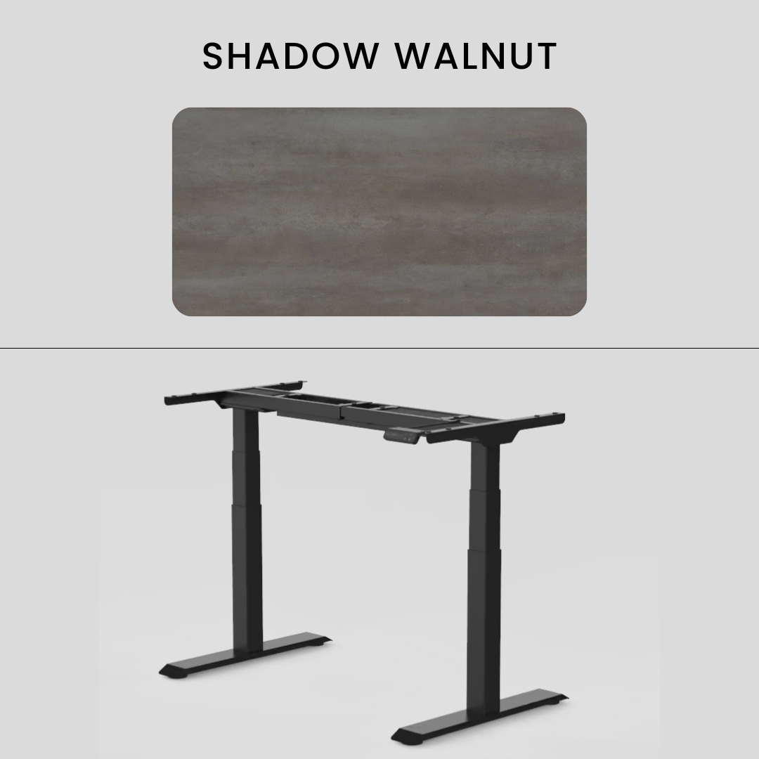 FlexiSpot E7 - Dual Motor Premium Standing Desk With Black Frame - Shadow Walnut