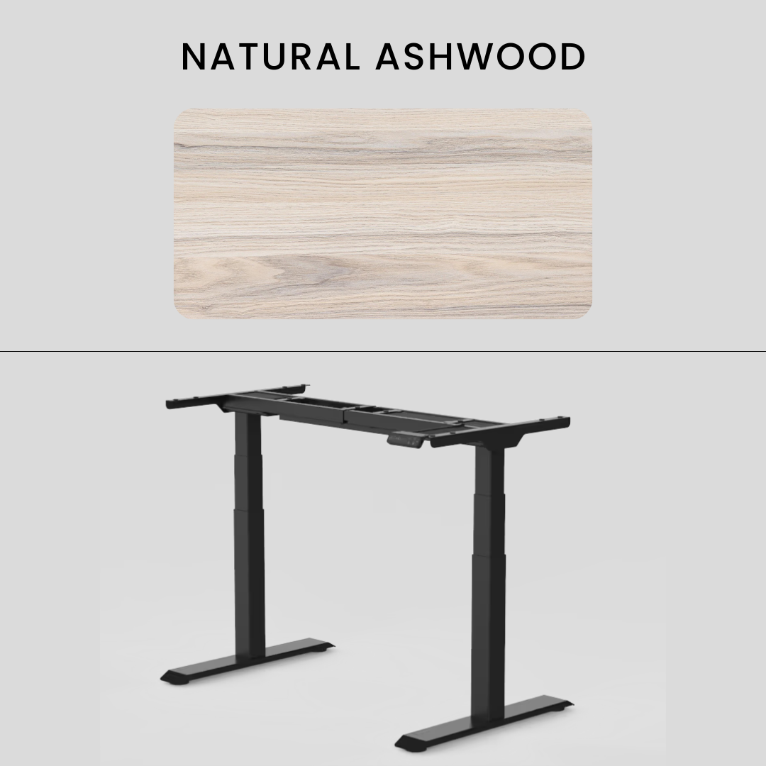FlexiSpot E7 - Dual Motor Premium Standing Desk With Black Frame - Natural Ashwood