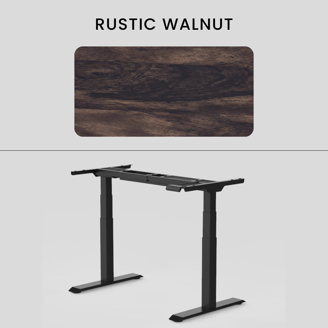 FlexiSpot E7 - Dual Motor Premium Standing Desk With Black Frame - Rustic Walnut (Shine)