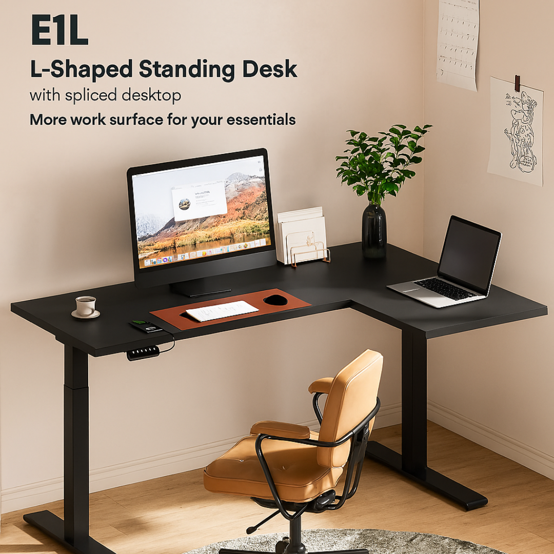 FlexiSpot E1L - Dual Motor L‑Shaped Standing Desk With Black Frame