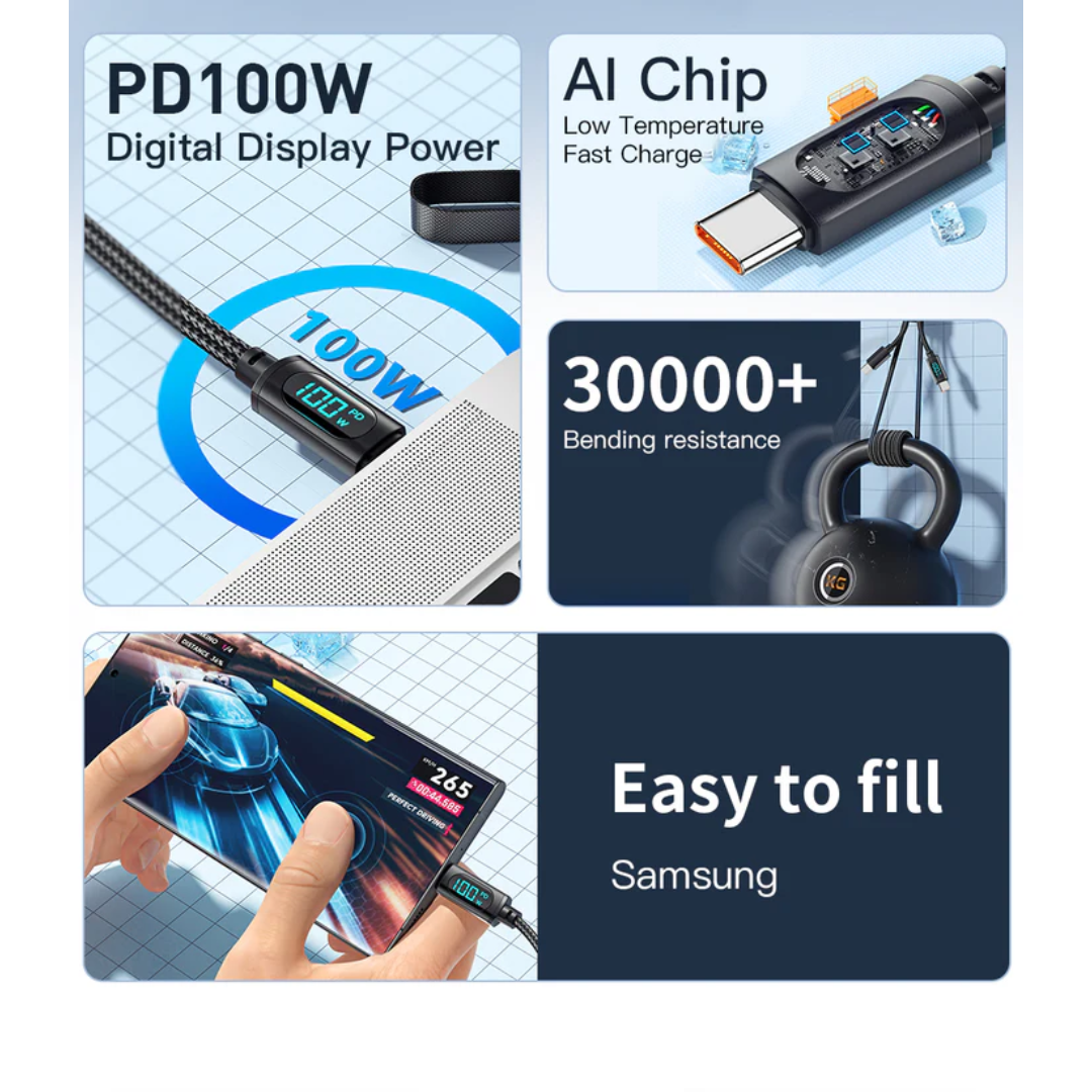 Essager LED Display PD 100W Charging Cable (Type C to C)