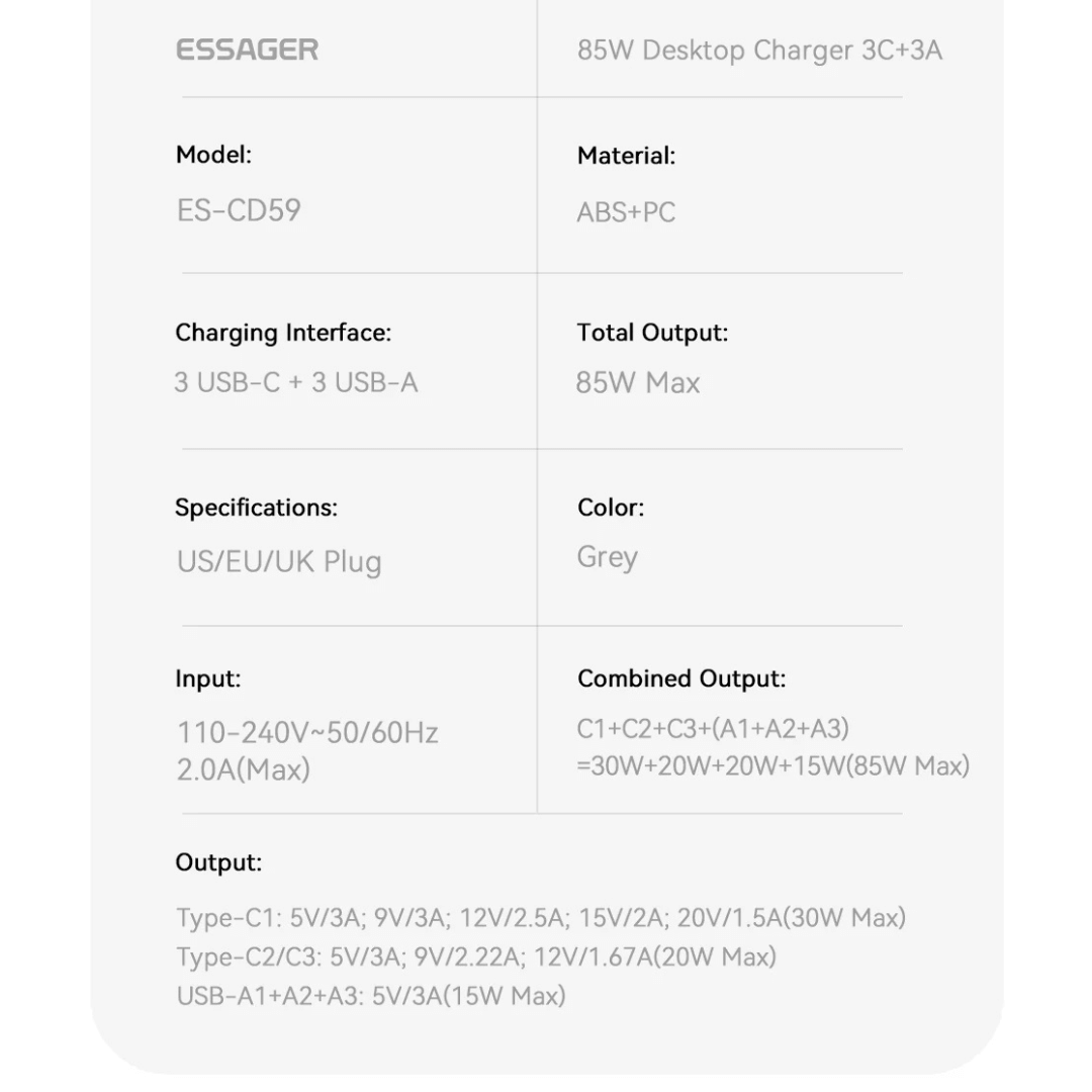 Essager 85W Desktop Charging Station (3C & 3A)