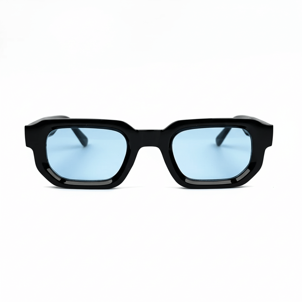 Modern Square Luxe Sunglasses - Black Frame Blue Lens