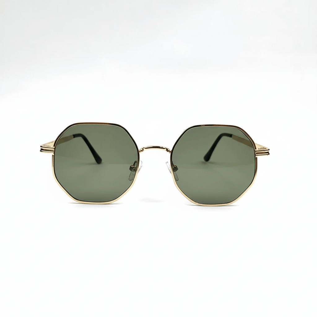 Octagonal Metal Frame Sunglasses - Golden Green