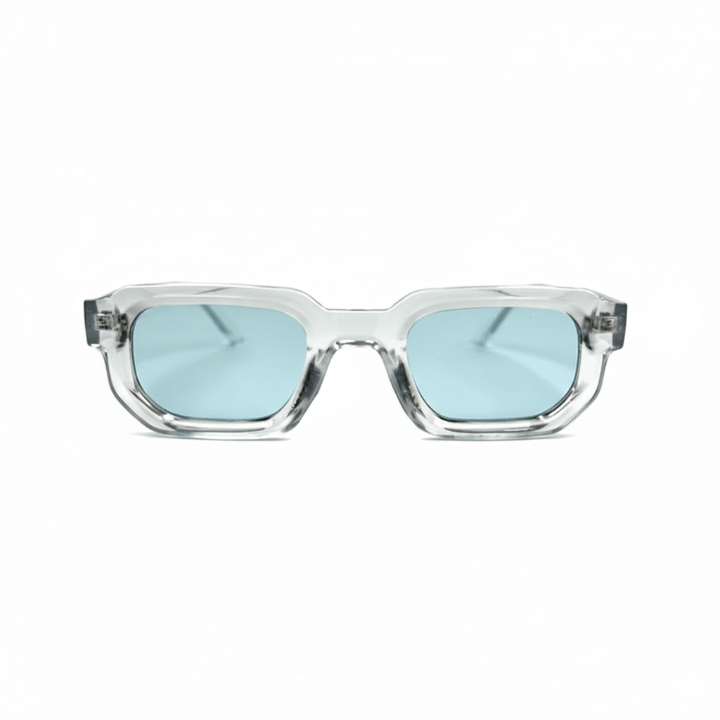 Modern Square Luxe Sunglasses - Clear Frame Blue Lens