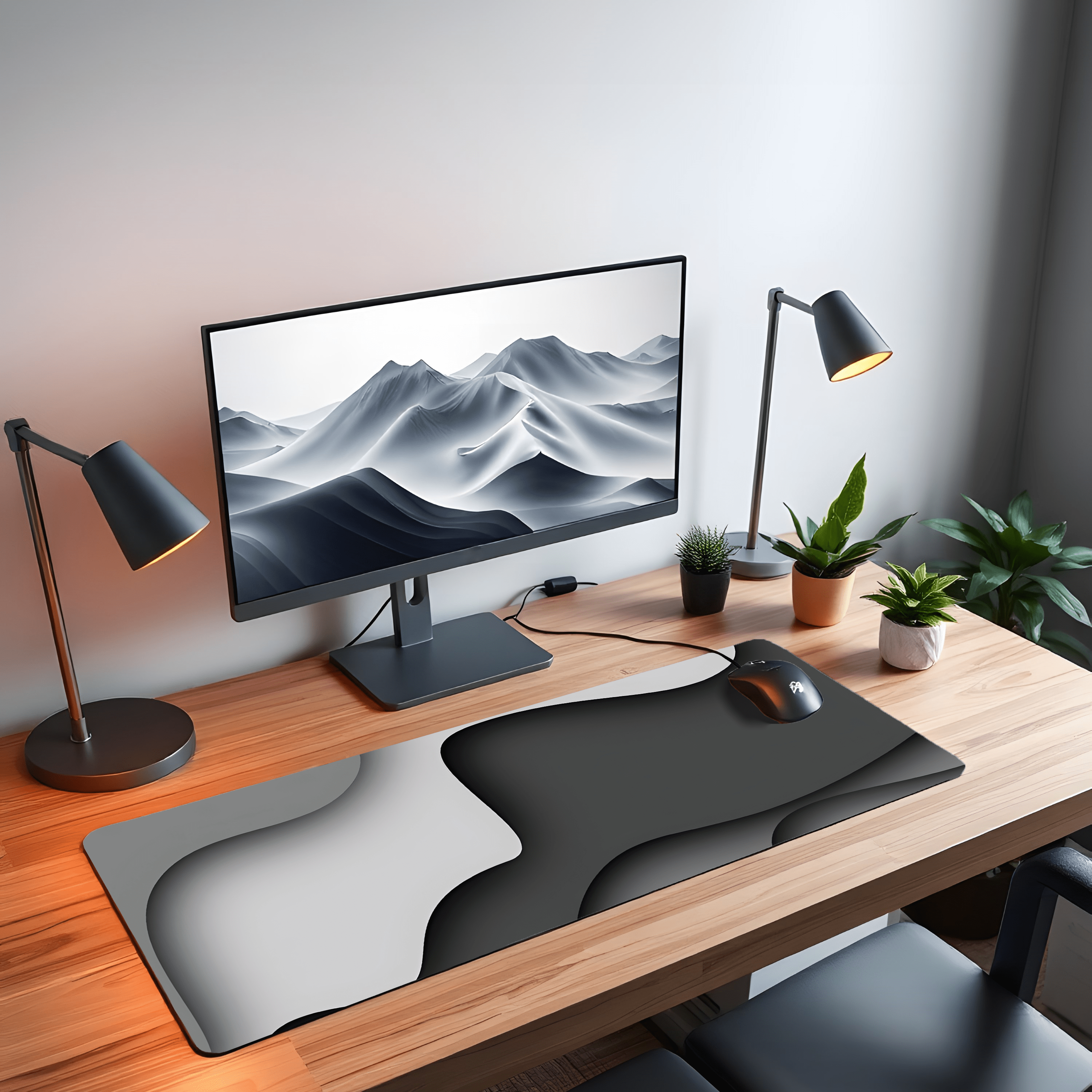 Printed Leather Desk Mat - Grey Clouds