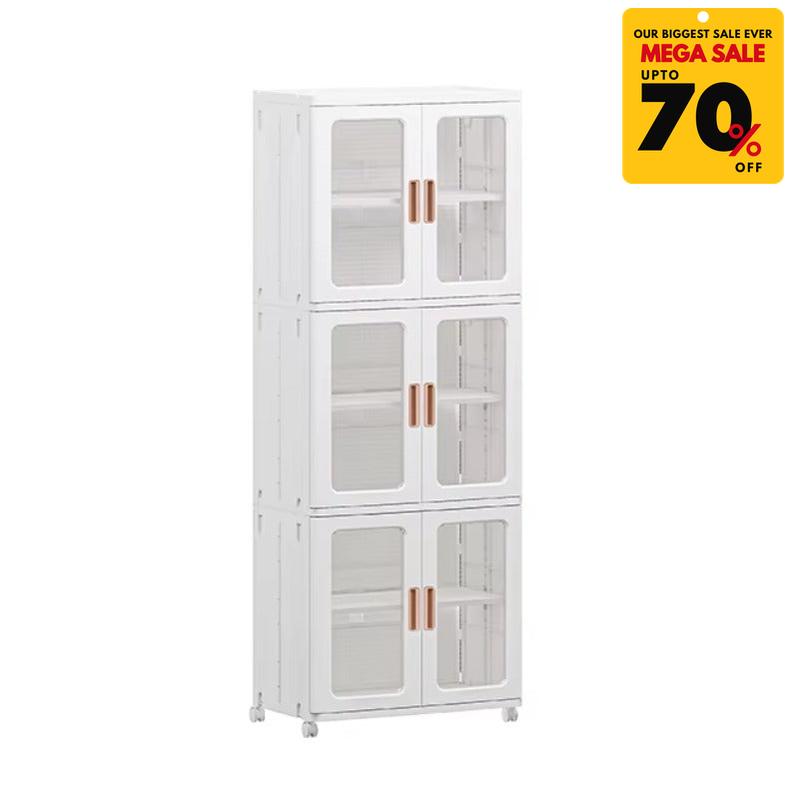 Acrylic 3 Layer Double Door Stackable Storage Cabinet With Wheels
