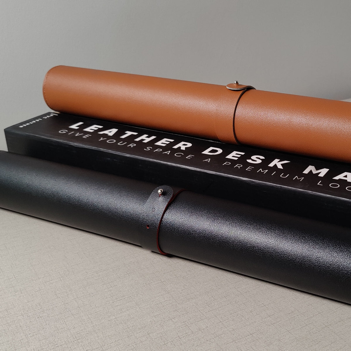 Double Sided Leather Desk Mat - GREY + RED BROWN