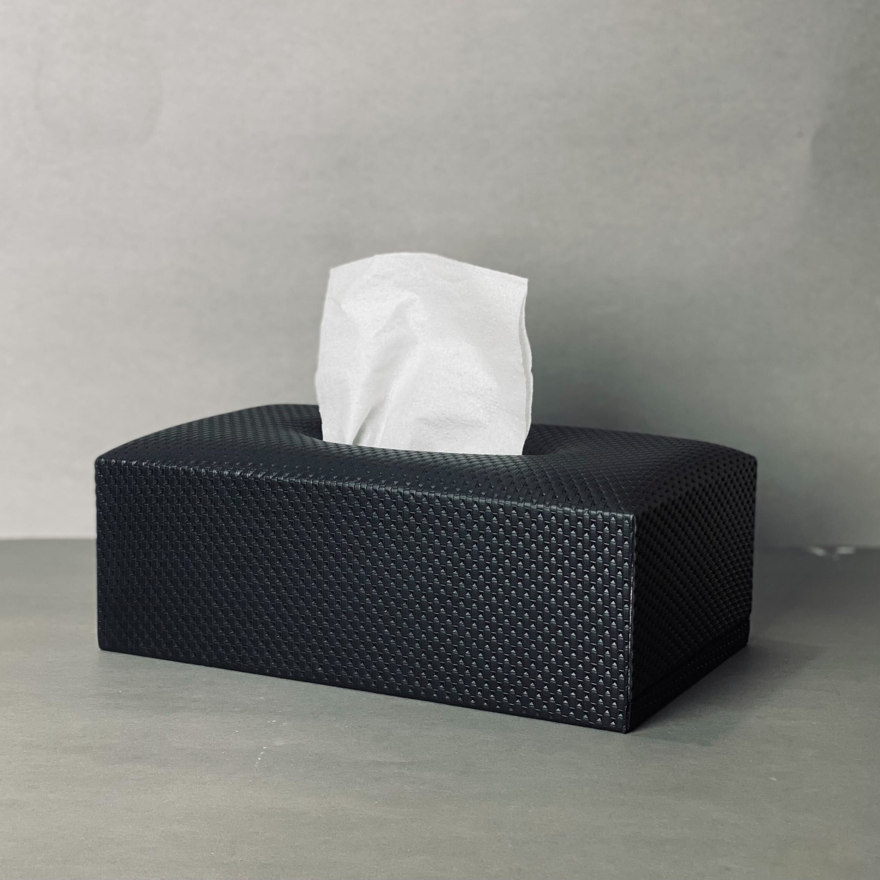 Leather Dustbin & Tissue Box Set - Pattern - Black