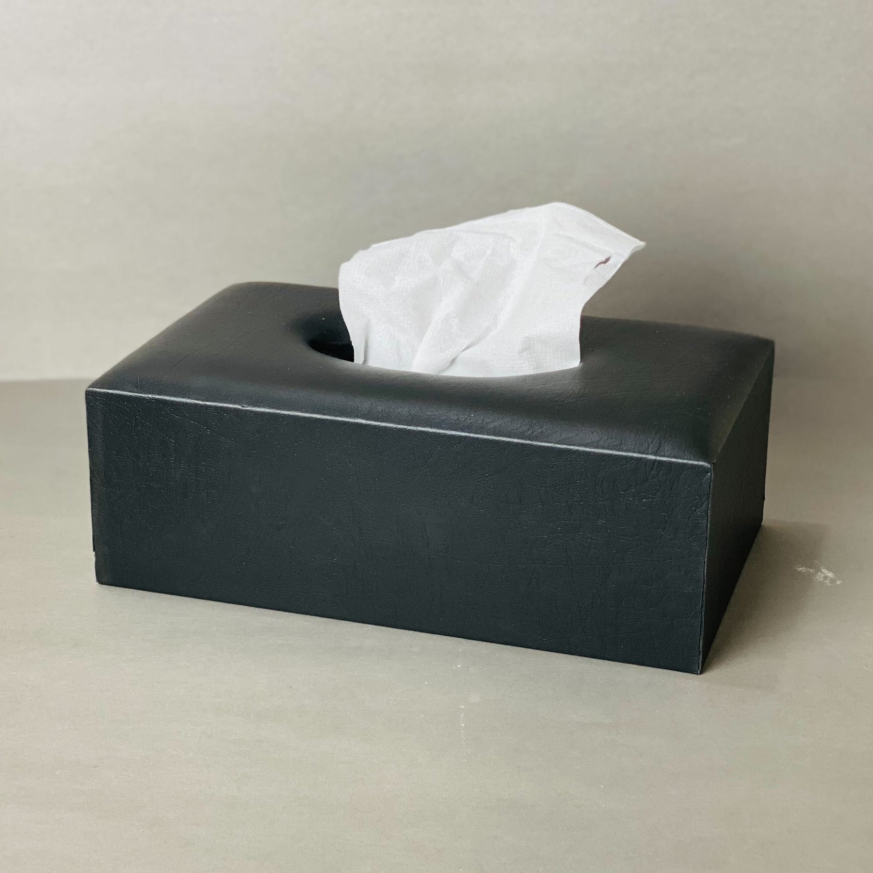Leather Dustbin & Tissue Box Set - Plain Black
