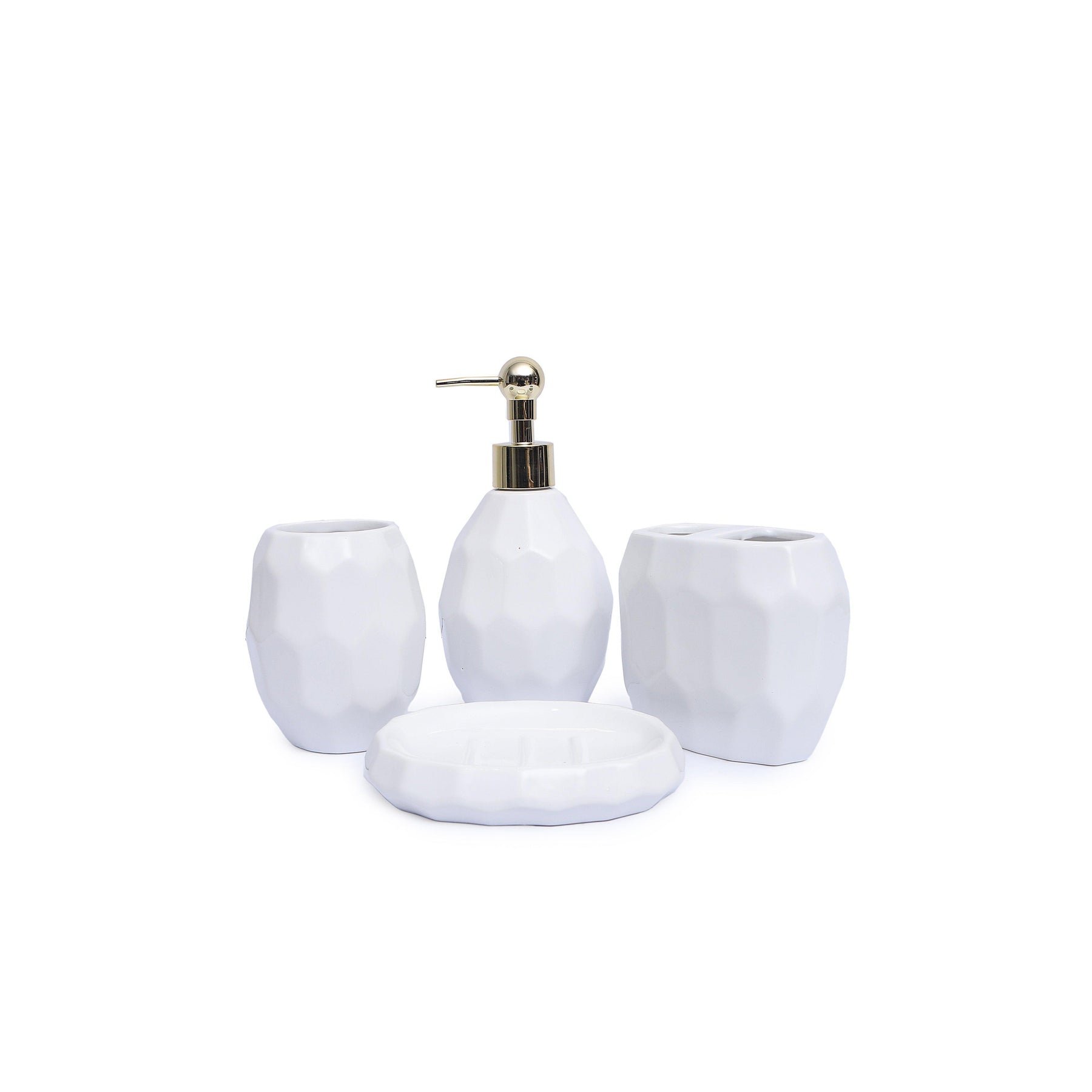 Hexagon Ceramic Bathroom Set - White