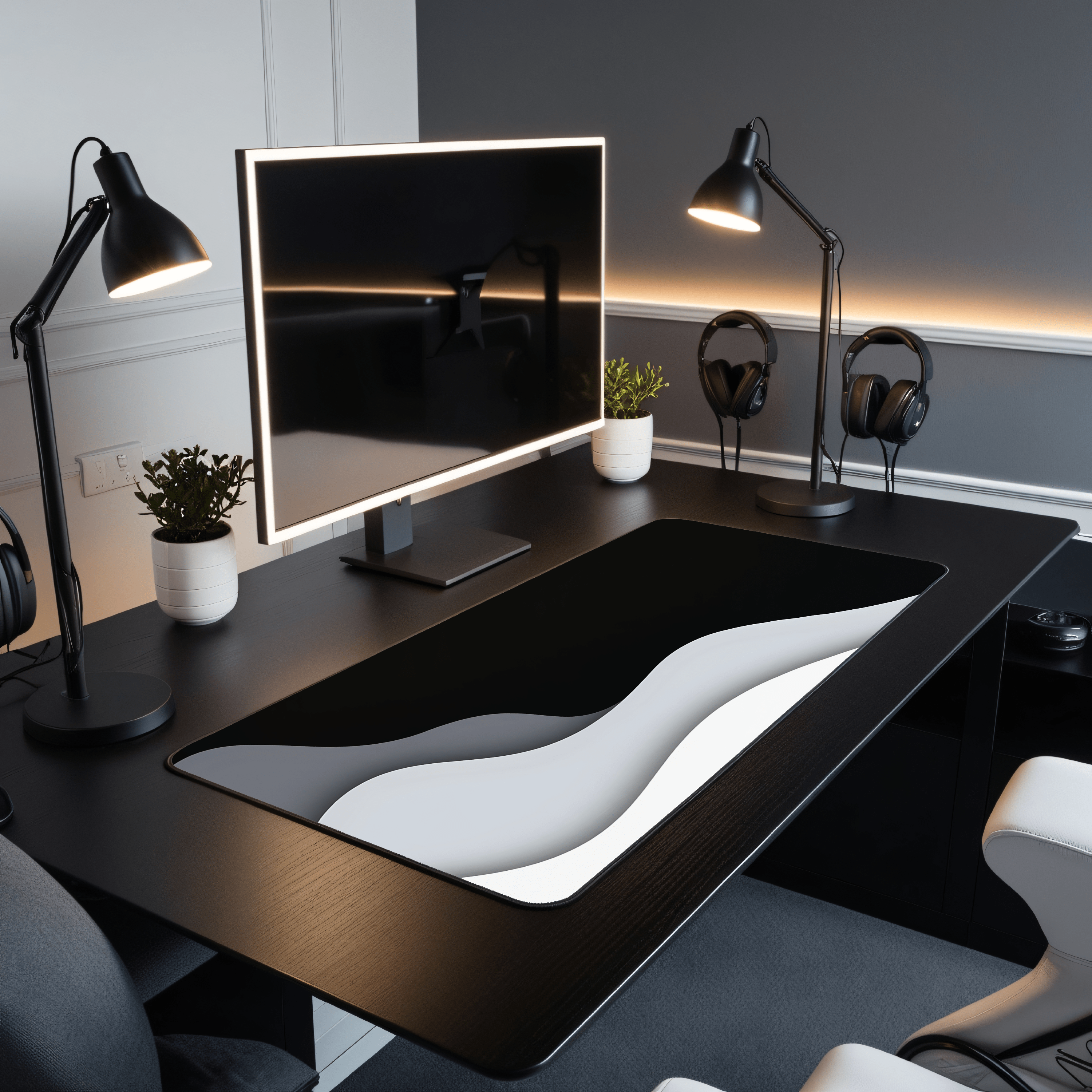 Printed Leather Desk Mat - Black Clouds