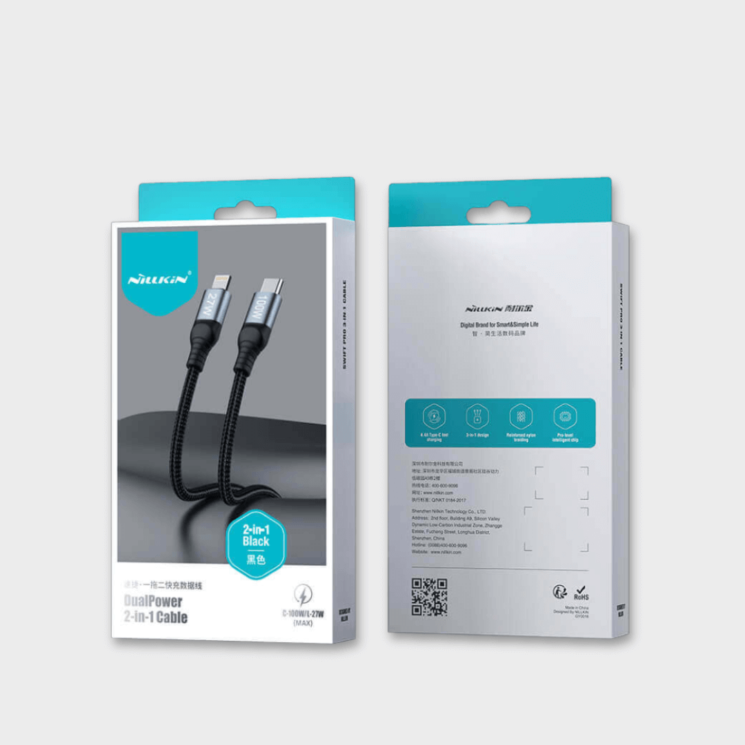 NILLKIN DualPower 2 in 1 Charging Cable Type-C to Type-C 100W & Lightning 27W