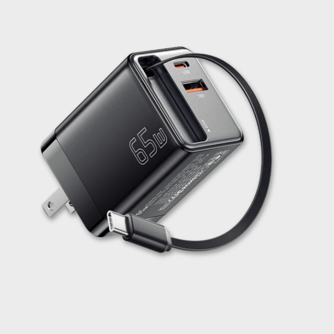 Essager 65W GaN Charger with Retractable Cable (Type C & A)