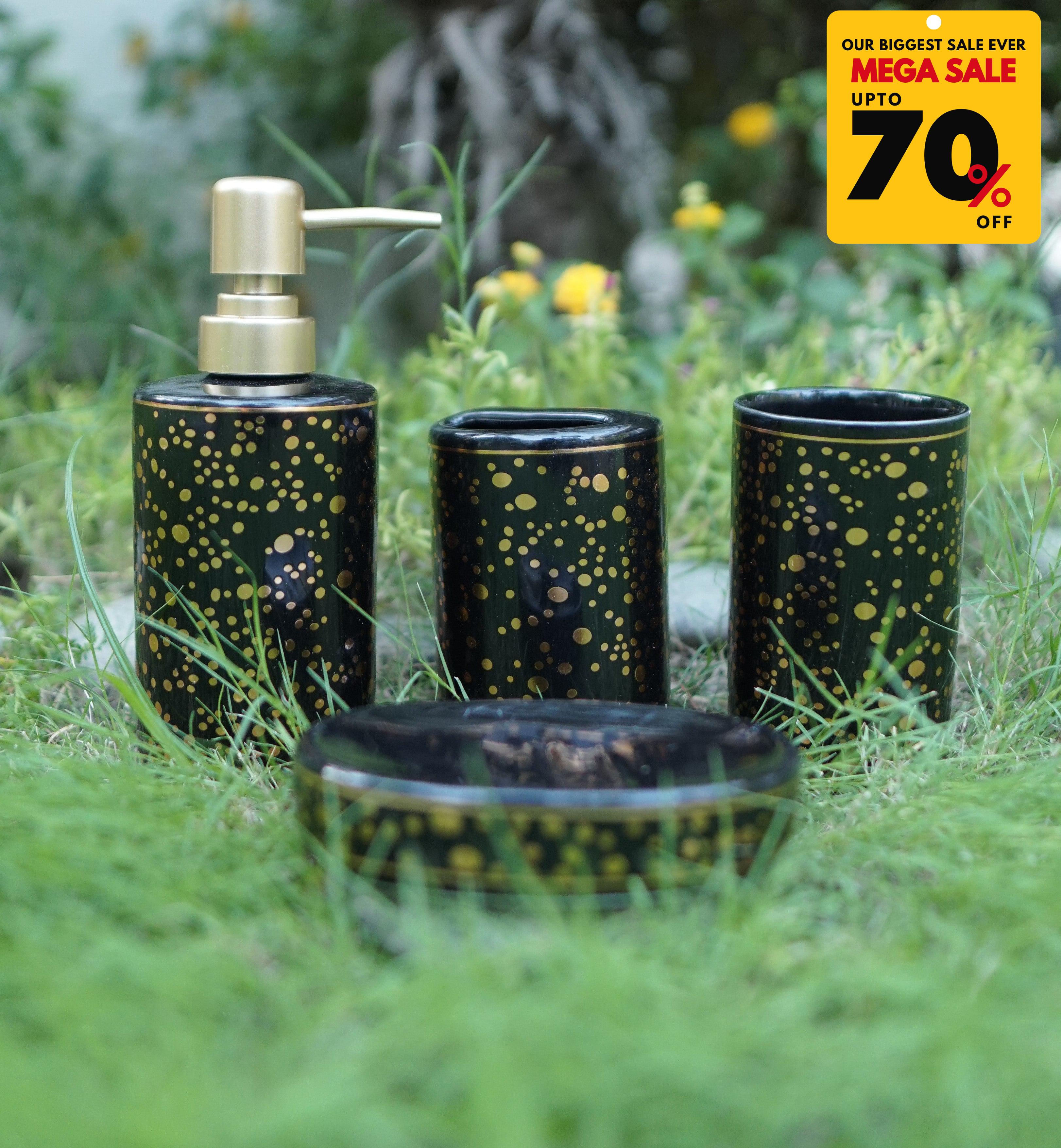 Ceramic Bathroom Set - Gold Dotted - Black-DIVERSITY