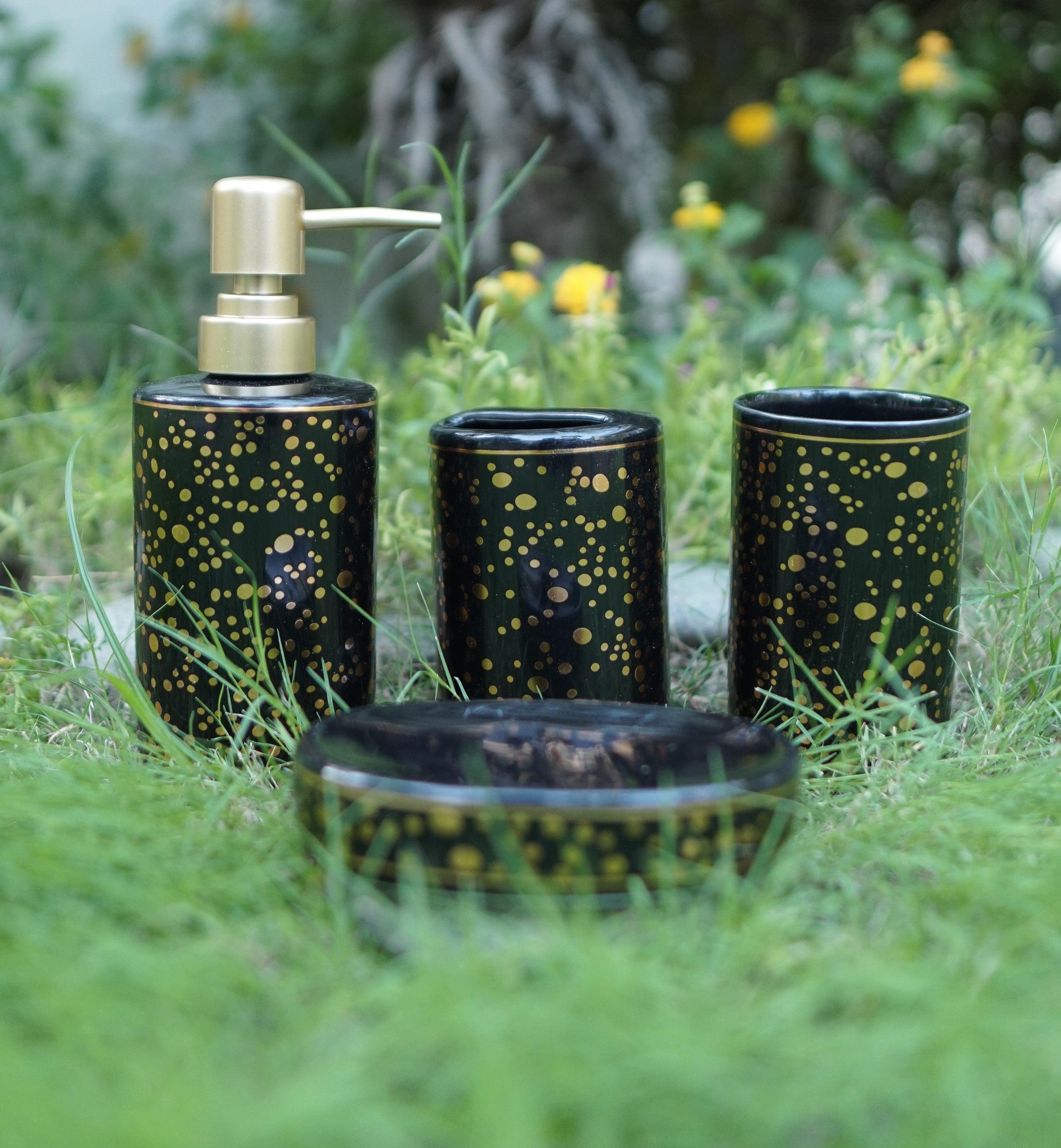 Ceramic Bathroom Set - Gold Dotted - Black-DIVERSITY
