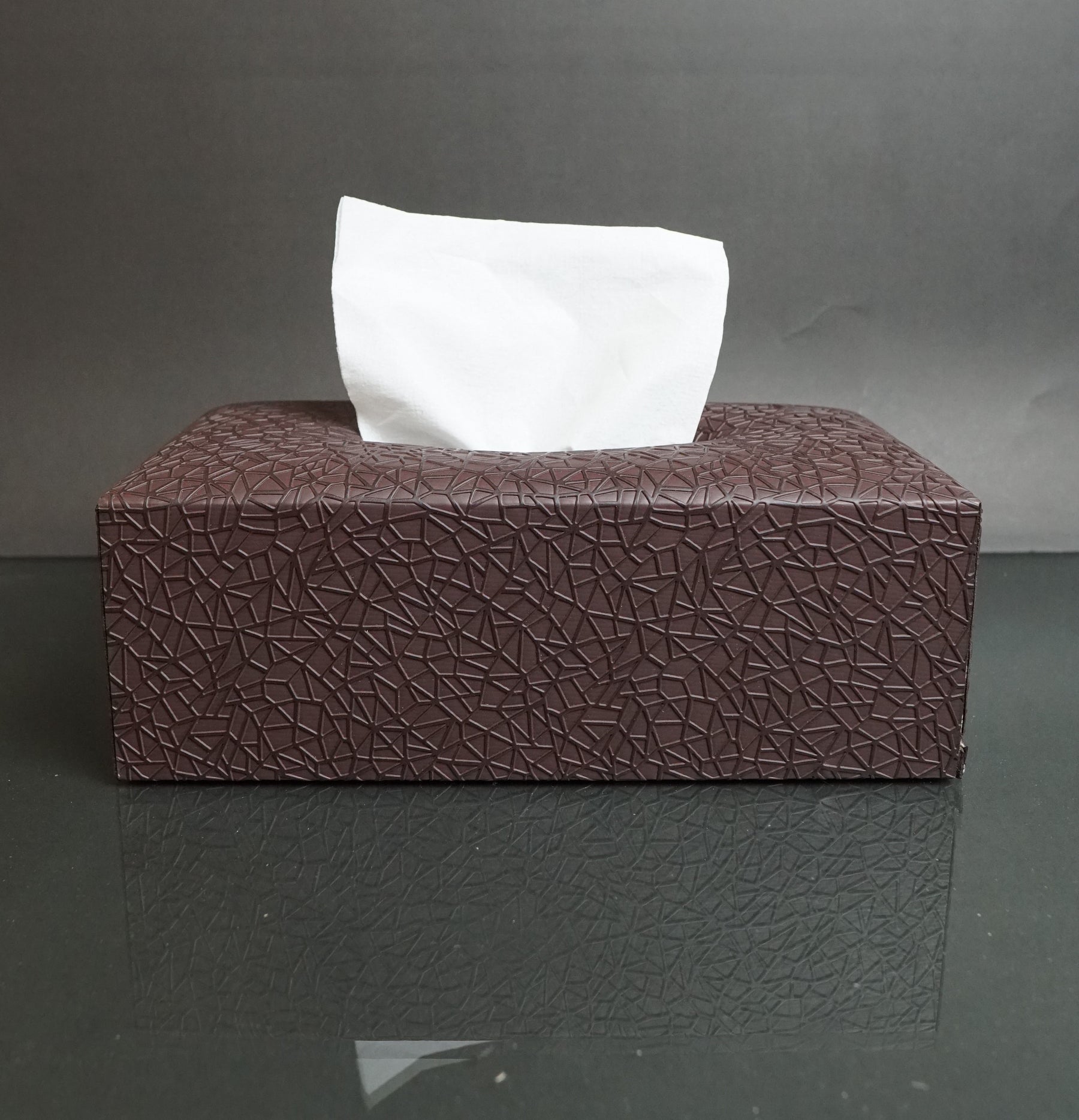 Leather Dustbin & Tissue Box Set - Brown Vines