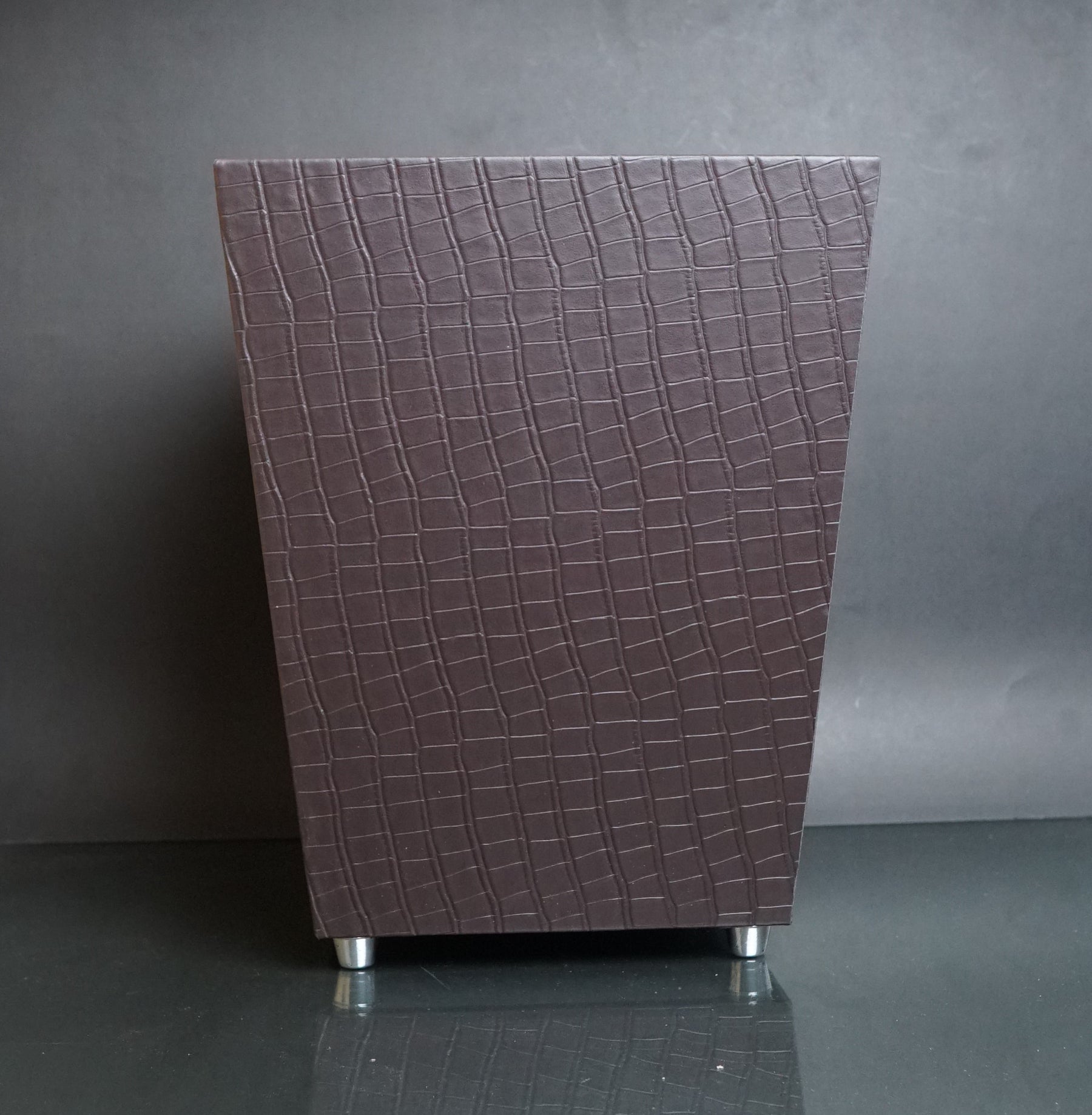 Leather Dustbin & Tissue Box Set - Textured - Brown