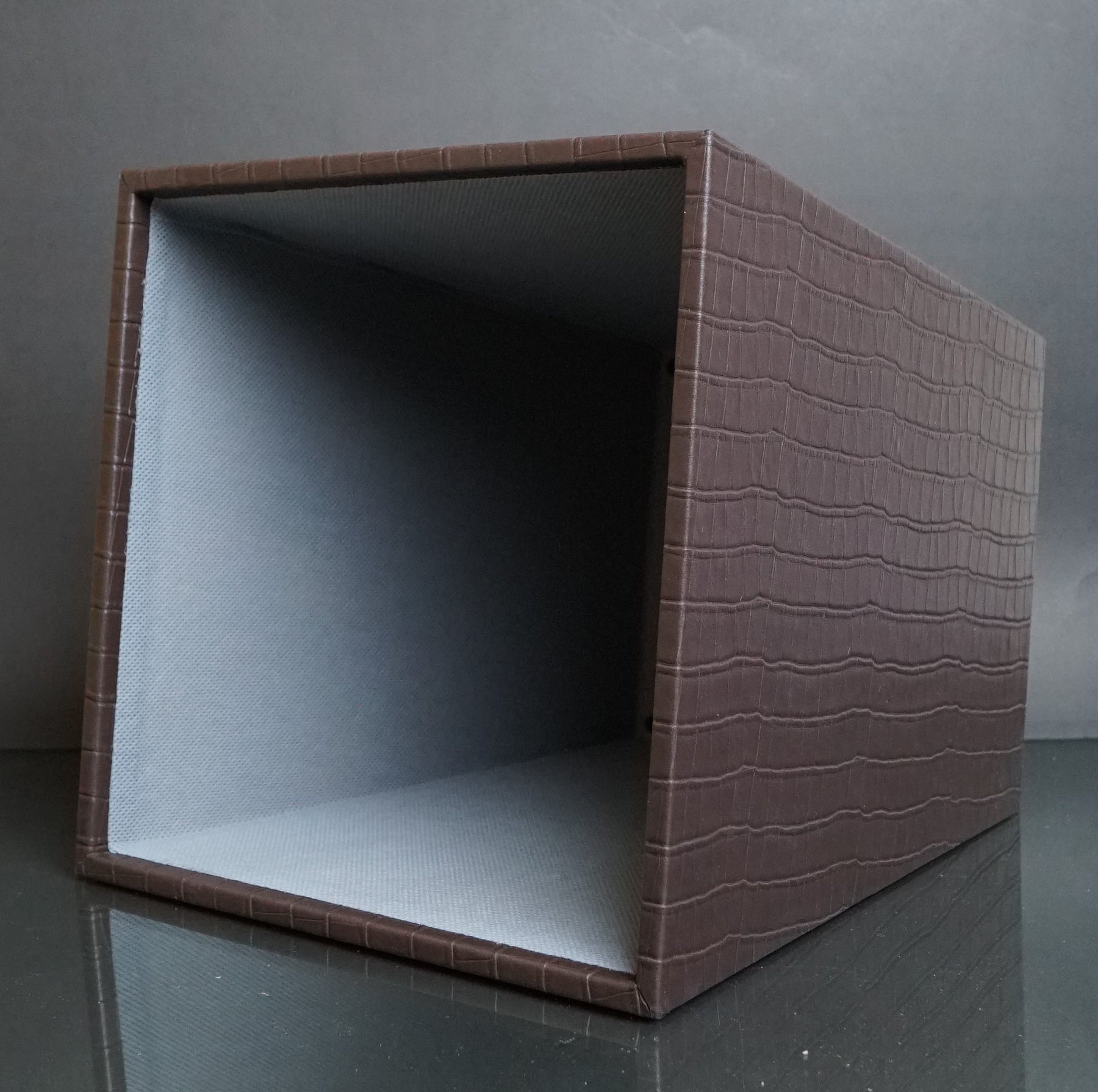 Leather Dustbin & Tissue Box Set - Textured - Brown