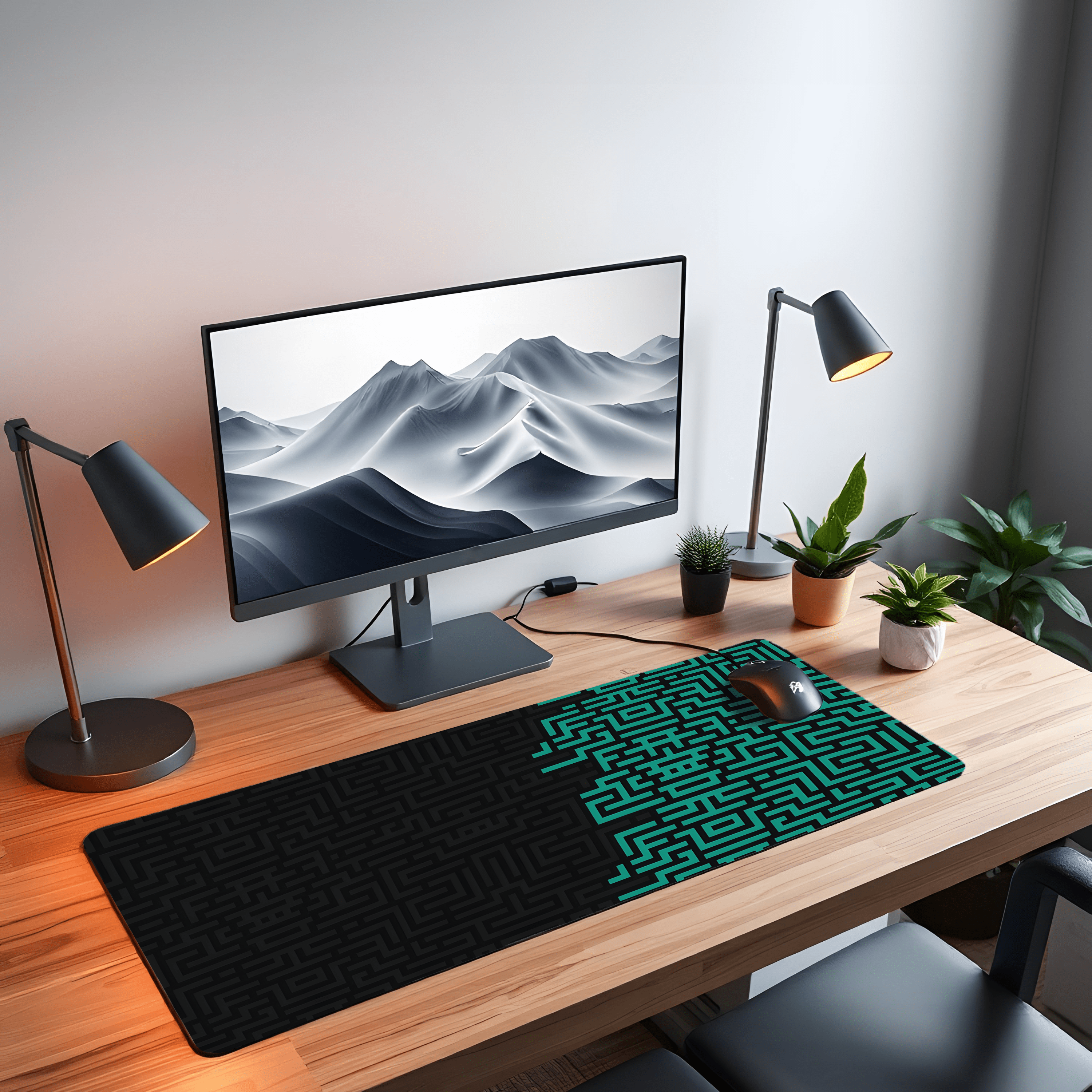 Printed Leather Desk Mat - Maze Green