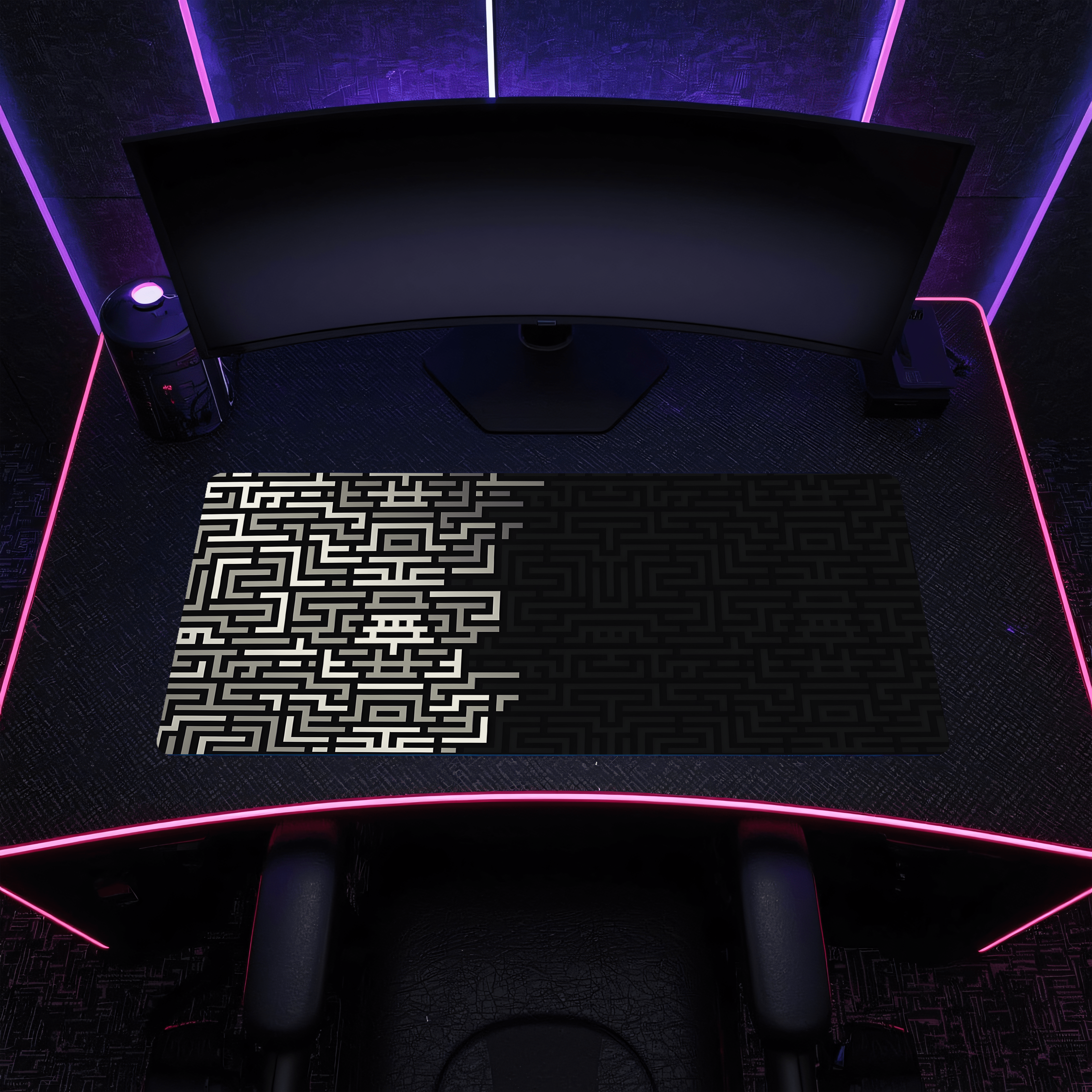 Printed Leather Desk Mat - Maze White