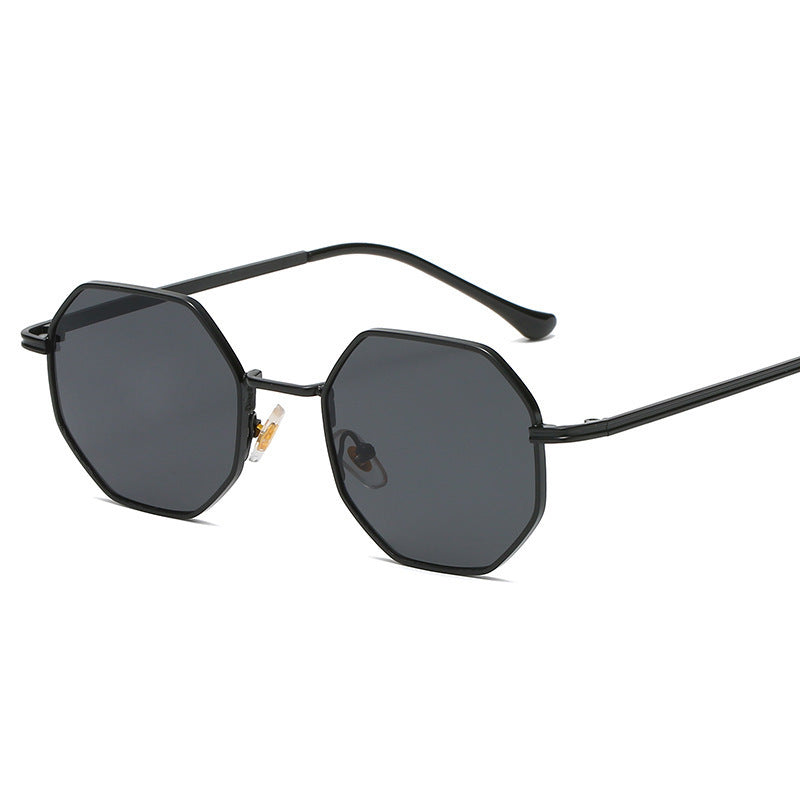 Octagonal Metal Frame Sunglasses - Black