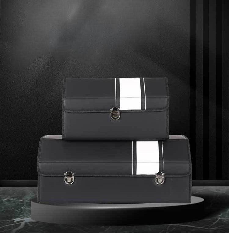 Car Leather Trunk Organizer Box - White Stripe-DIVERSITY