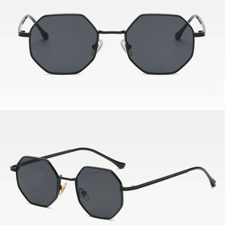 Octagonal Metal Frame Sunglasses - Black