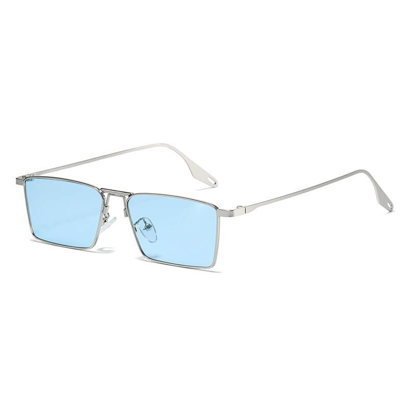 NEXUS Rectangular Sunglasses - Silver Frame Blue Lens