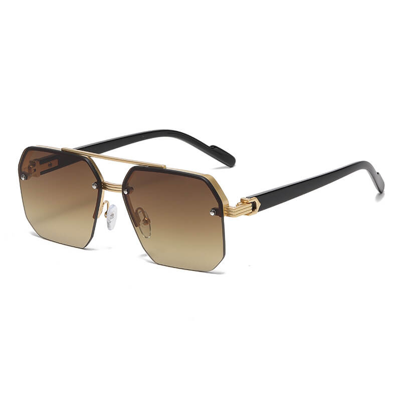 Octagon Rimless Sunglasses - Gold Frame Brown Lens