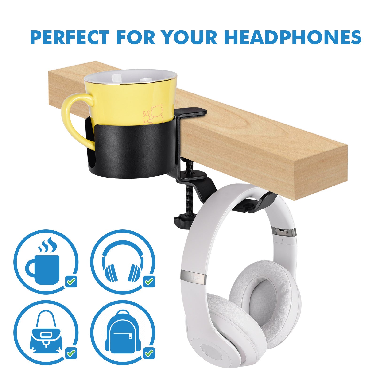 2 in 1 Desk Cup Holder with Headphone Hanger