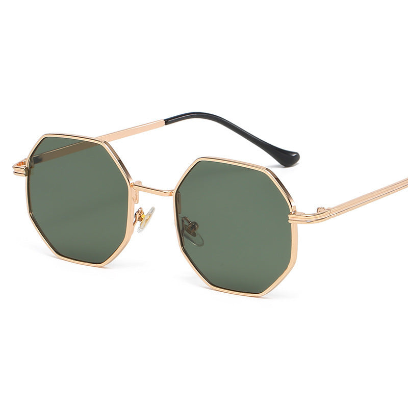 Octagonal Metal Frame Sunglasses - Golden Green