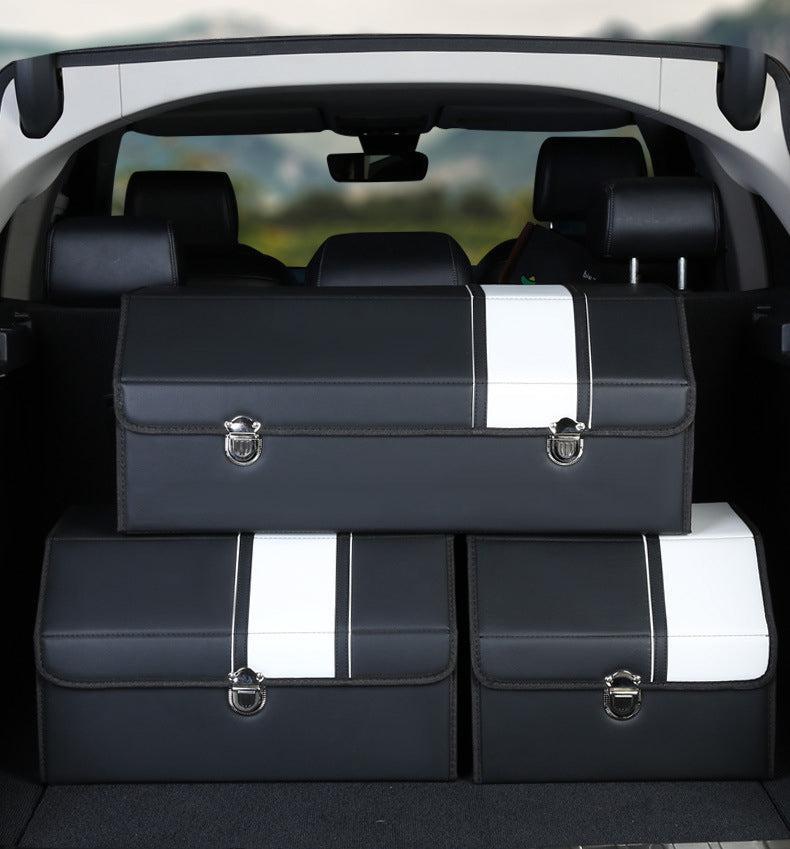 Car Leather Trunk Organizer Box - White Stripe-DIVERSITY