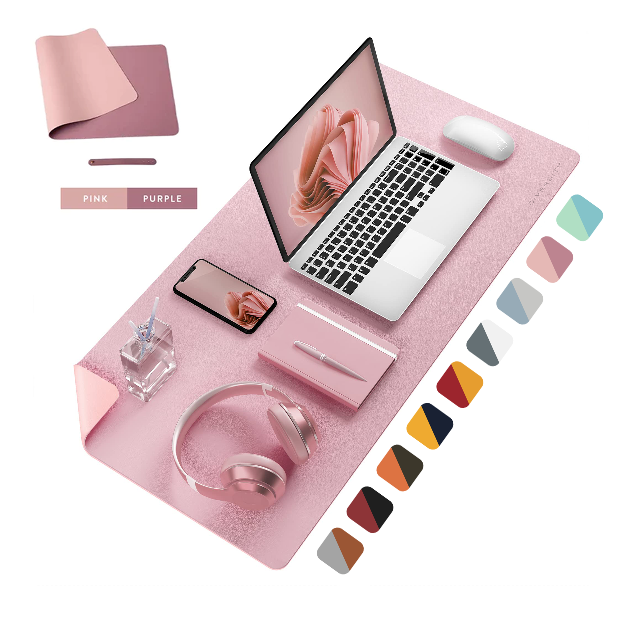 Double Sided Leather Desk Mat - PINK + PURPLE
