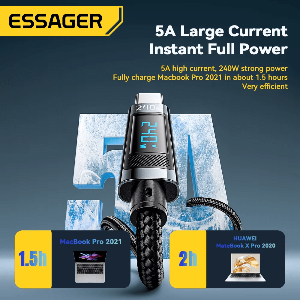 Essager 240W USB-C to USB-C Cable with Digital Display
