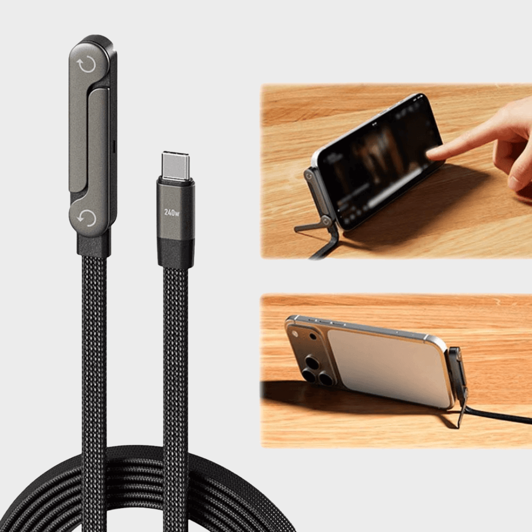 240W Type C Charging Cable with Built-in Phone Stand