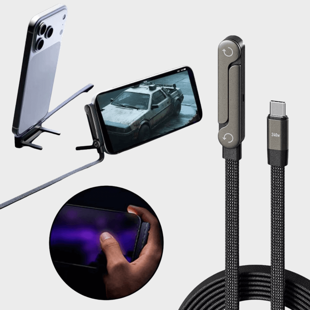 240W Type C Charging Cable with Built-in Phone Stand