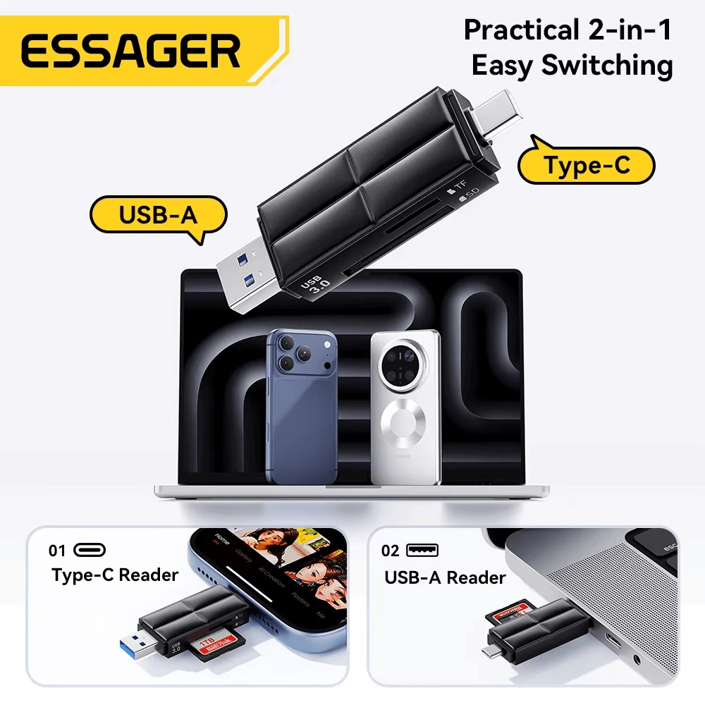 Essager 2-in-1 USB-C & USB-A 3.0 SD/TF Card Reader