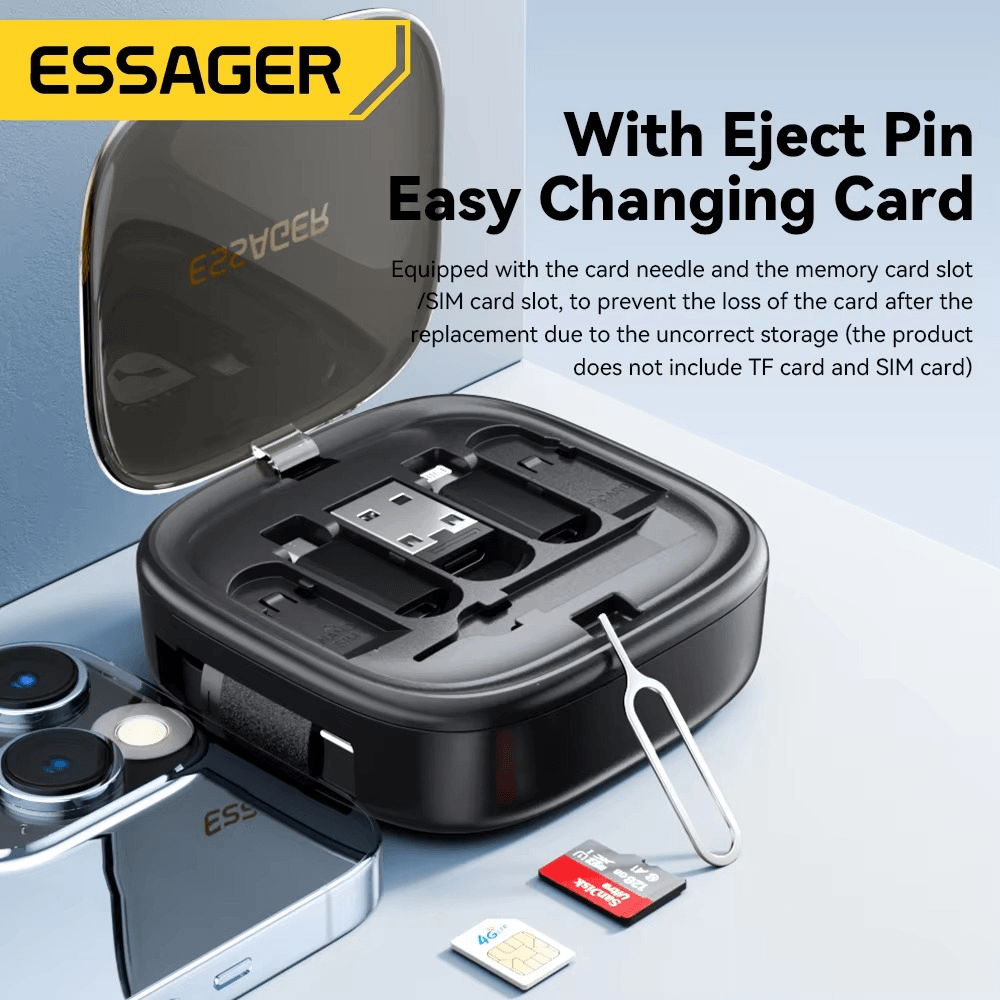 Essager 60W Retractable USB-C Cable & Multi-Adapter Kit with Storage Box