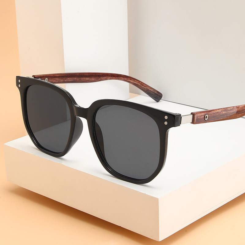 Retro Wood Texture Wayfarer Sunglasses - Frosted Black