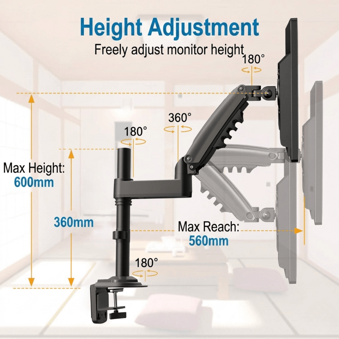 HUANUO Elevation Single Monitor Arm for 13 to 32 Inch Screens