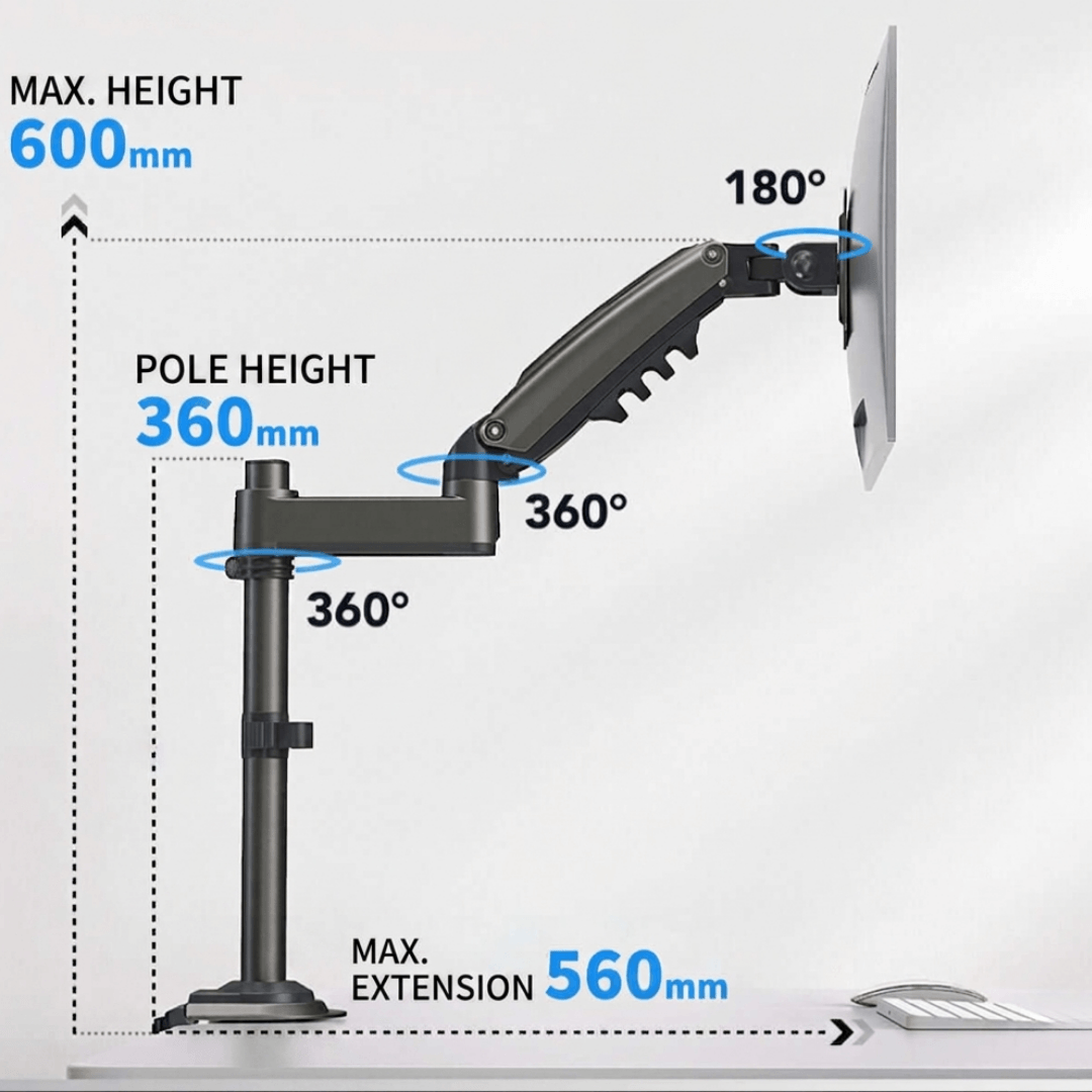 HUANUO Elevation Single Monitor Arm for 13 to 32 Inch Screens